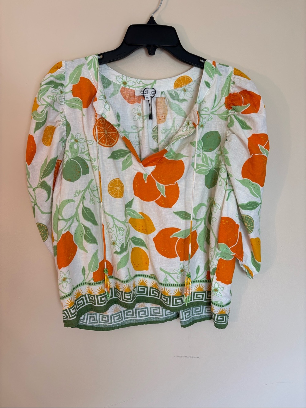 Rachel Zoe White Blouse with Orange and Green Citrus Print